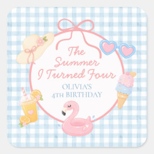 The Summer I Turned Four Coastal 4th Birthday Square Sticker