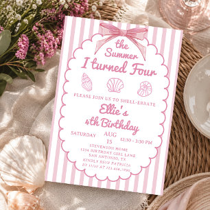 The Summer I Turned Four Coastal Pink 4rd Birthday Invitation