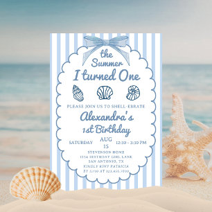 The Summer I Turned One Beach Blue 1st Birthday Invitation