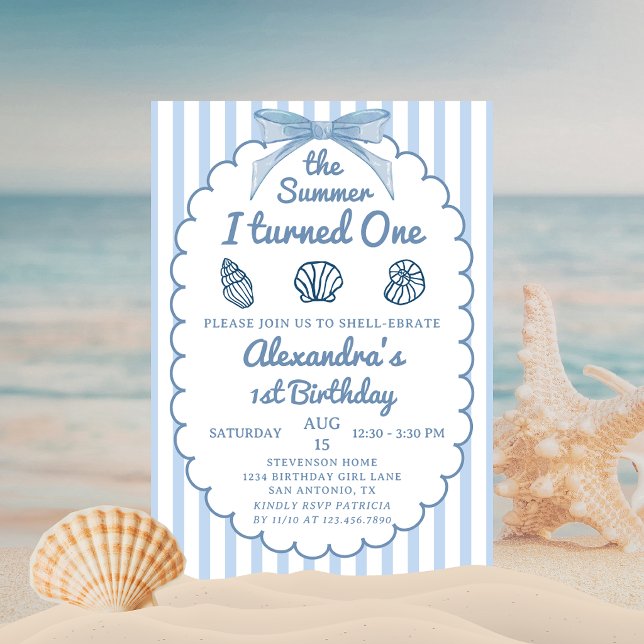 The Summer I Turned One Beach Blue 1st Birthday Invitation (Creator Uploaded)