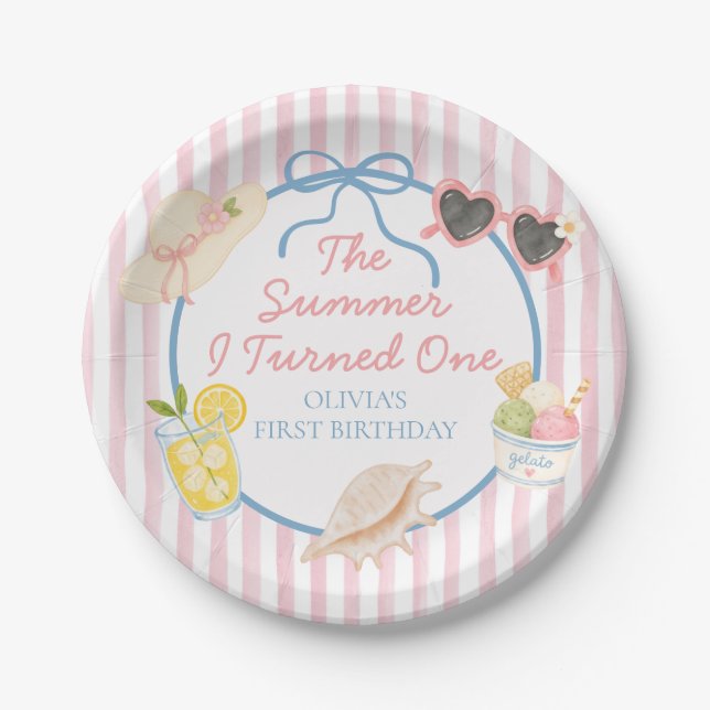 The Summer I Turned One First Birthday Paper Plates (Front)