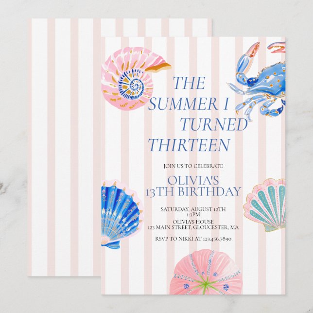 The Summer I Turned Thirteen Birthday Invitation (Front/Back)