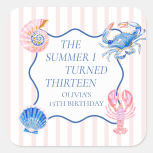 The Summer I Turned Thirteen Coastal 13th Birthday Square Sticker