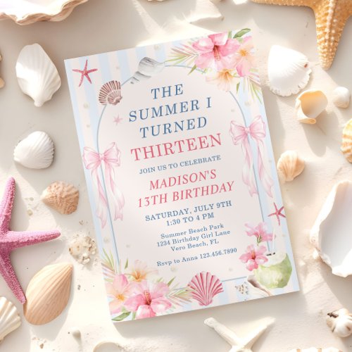 The Summer I Turned Thirteen Seashell Birthday Invitation