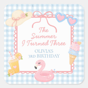 The Summer I Turned three coastal 3rd Birthday Square Sticker