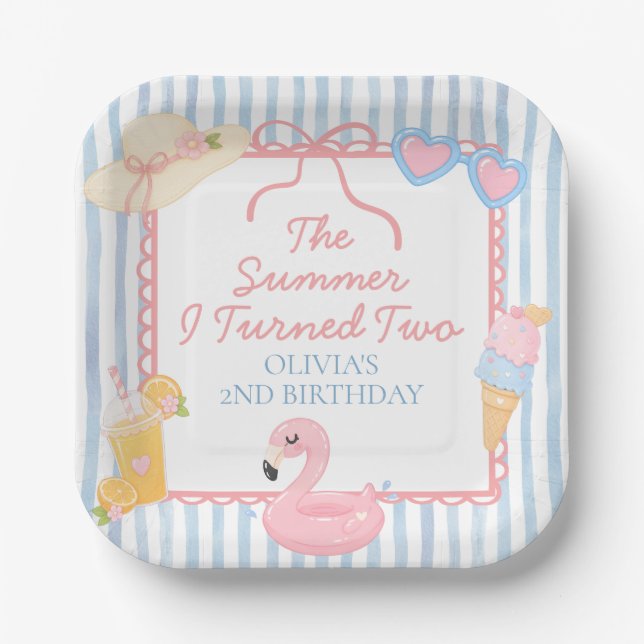 The Summer I Turned Two Beach 2nd Birthday Paper Plates (Front)