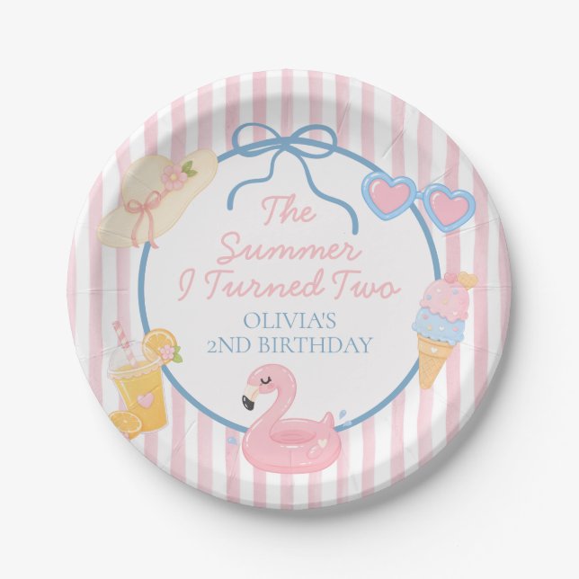 The Summer I Turned Two beach 2nd Birthday Paper Plates (Front)