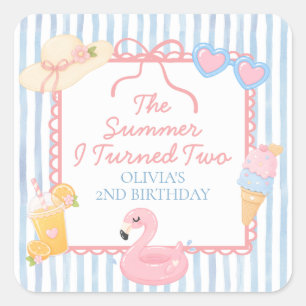The Summer I Turned Two Beach 2nd Birthday Square Sticker
