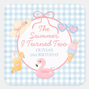 The Summer I Turned Two Coastal beach 2nd Birthday Square Sticker