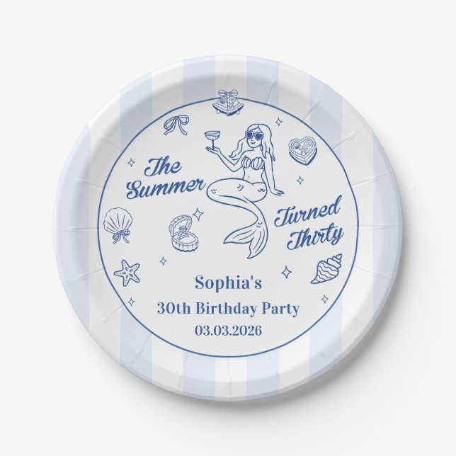 The Summer Turned Thirty 30th Birthday Pretty Paper Plates (Front)