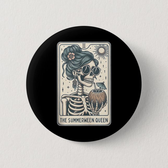The Summerween Queen Tarot Card, Witchy Halloween  Button (Front)