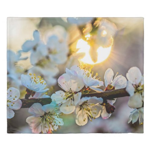 The Sun And Japanese Apricot Flowers Duvet Cover