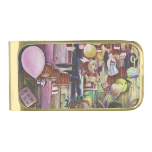 The Sun and Moon Pink Balloon, Singapore Gold Finish Money Clip