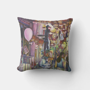 The Sun and Moon Pink Balloon, Singapore Throw Pillow