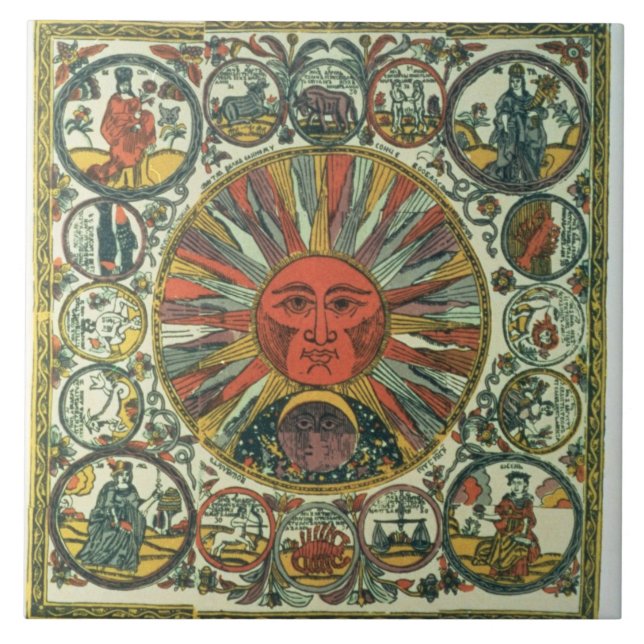 The Sun and the Zodiac, Russian, late 18th century Ceramic Tile (Front)