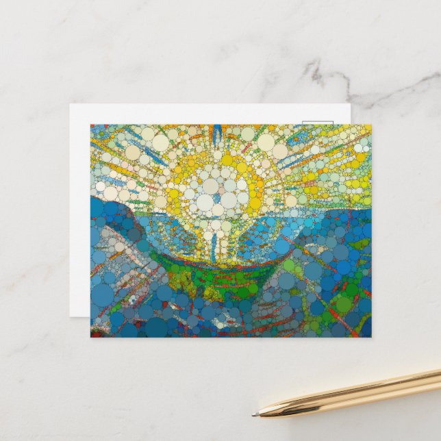 The Sun, Infinity Dots by After William Morris Holiday Postcard (Front/Back In Situ)