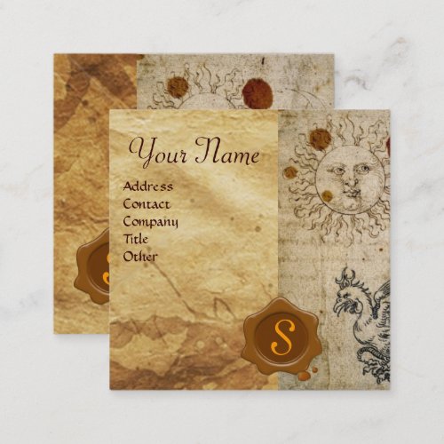 THE SUN MOON AND BASILISK BROWN WAX SEAL Monogram Square Business Card