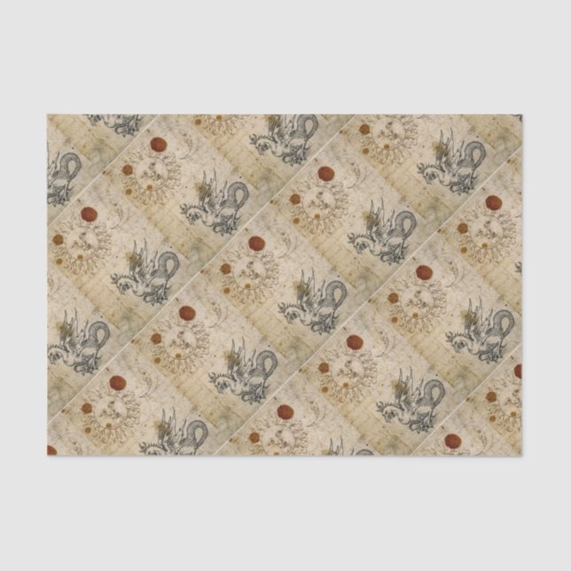 THE SUN , MOON AND BASILISK OLD PARCHMENT TISSUE PAPER (Front)