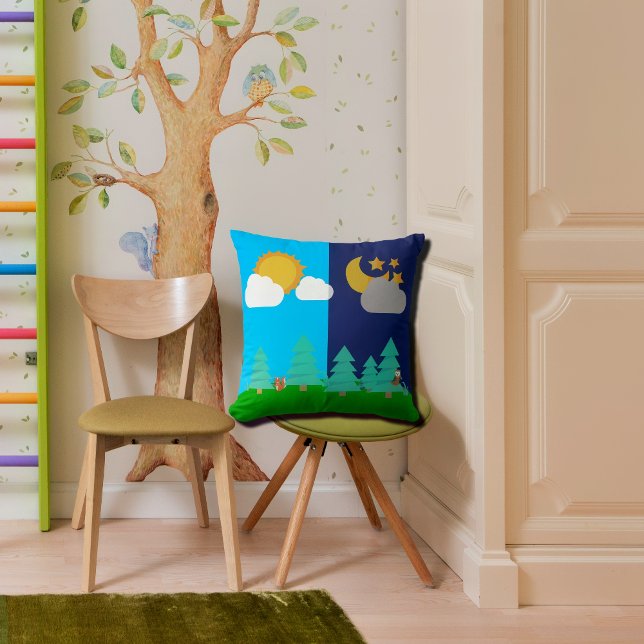 The Sun & Moon in the woods Throw Pillow (Creator Uploaded)