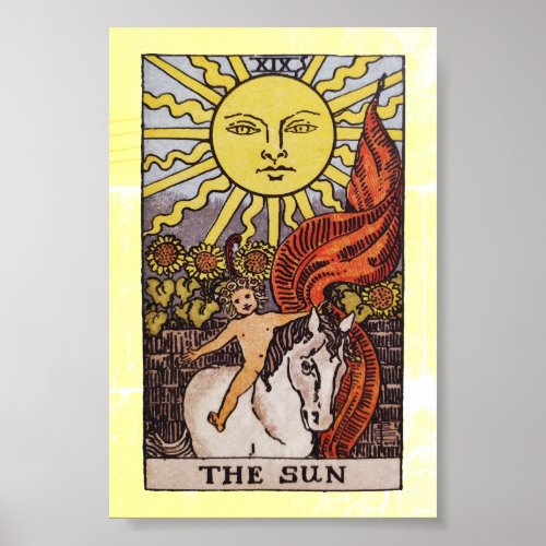 The Sun RWS Tarot Card for good fortune Poster