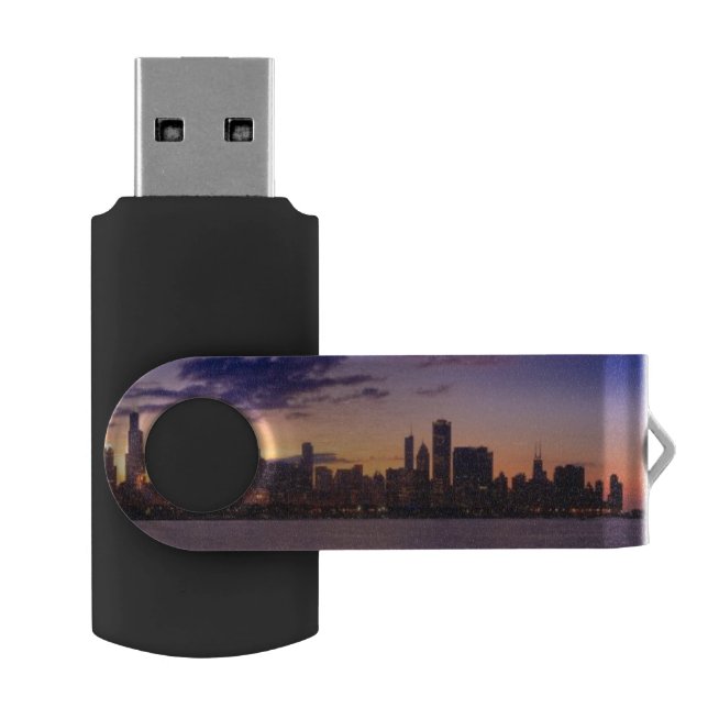 The sun sets over the Chicago skyline Flash Drive (Opened)
