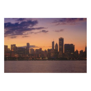 The sun sets over the Chicago skyline Wood Wall Decor