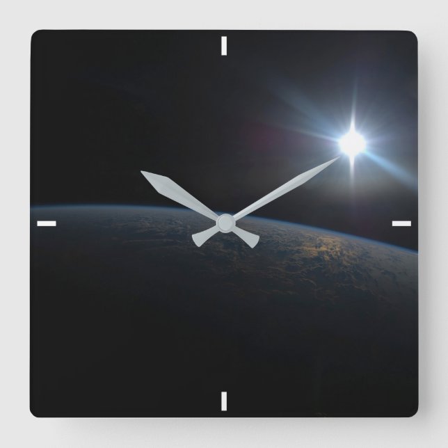 The Sun Setting Over Earth's Horizon. Square Wall Clock (Front)
