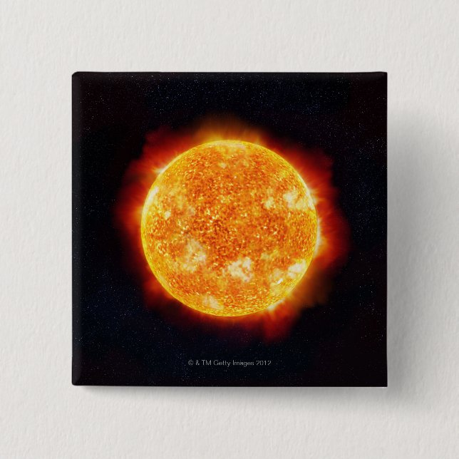 The Sun showing solar flares against a star Button (Front)