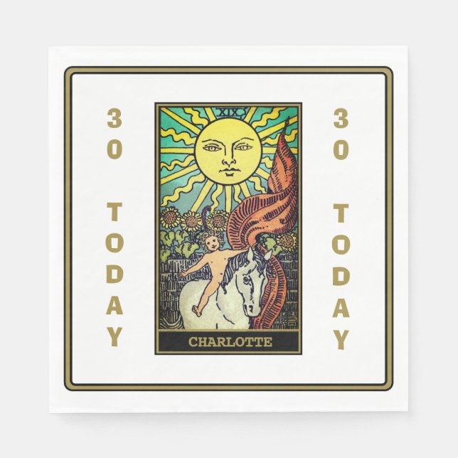 The Sun Tarot Card Birthday Party White Name Napkins (Front)