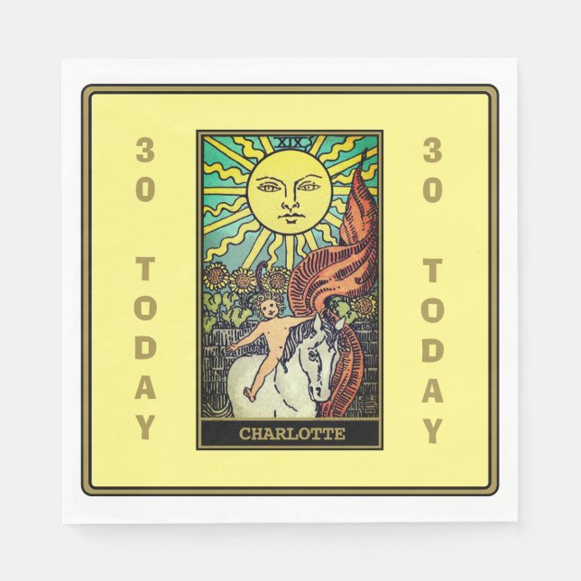 The Sun Tarot Card Yellow Birthday Party Name Napkins (Front)