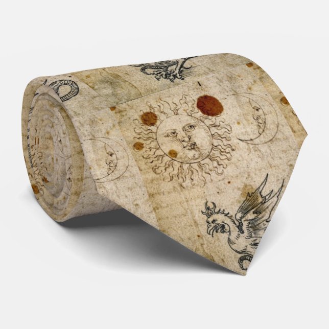 THE SUN, THE MOON AND BASILISK OLD PARCHMENT  NECK TIE (Rolled)