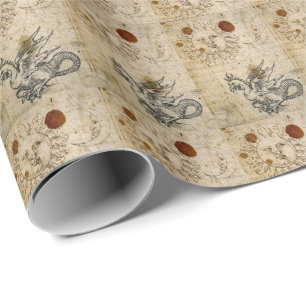 THE SUN, THE MOON AND BASILISK OLD PARCHMENT WRAPPING PAPER