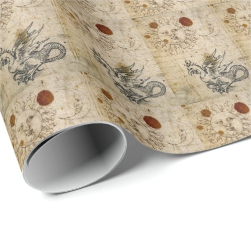 THE SUN THE MOON AND BASILISK OLD PARCHMENT WRAPPING PAPER