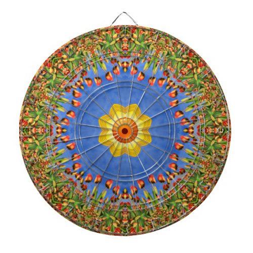 The Sun Vintage Orange Yellow Blue Kaleidoscope Dart Board