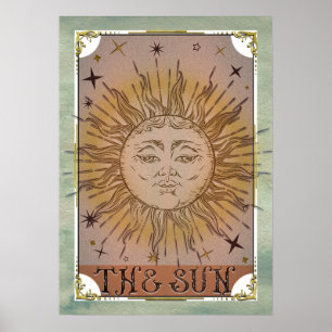 The Sun Vintage Tarot Card Art Poster