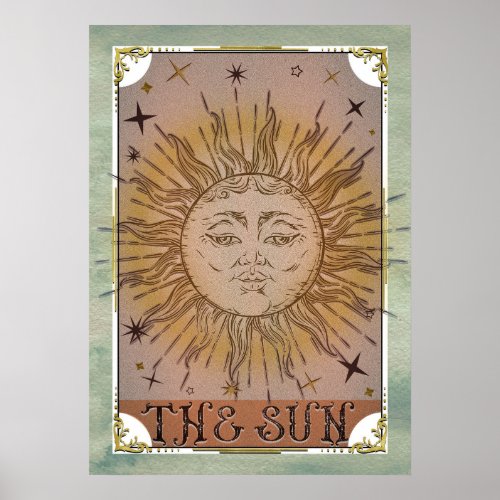 The Sun Vintage Tarot Card Celestial Art Poster