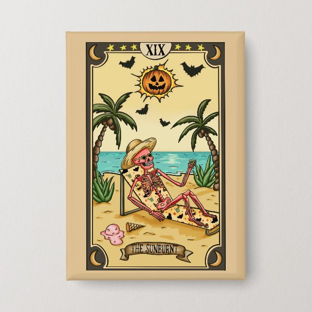 The Sunburnt | Funny Tarot Cad Button (Front)
