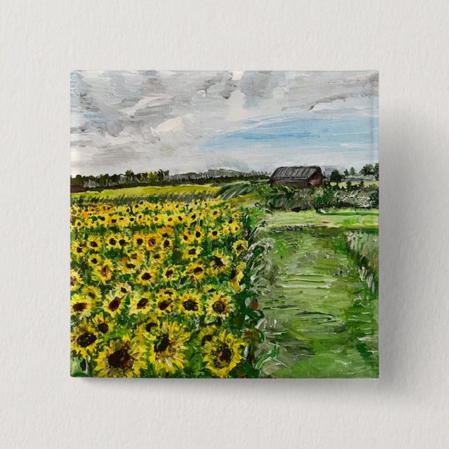 The Sunflower Field by Willowcatdesigns  Button (Front)