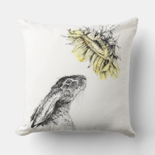The Sunflower Hare Throw Pillow