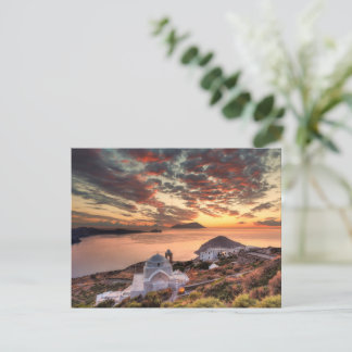 The sunset from the castle of Plaka in Milos Postcard