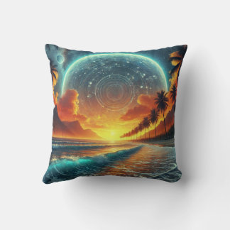 the sunset on the beach throw pillow