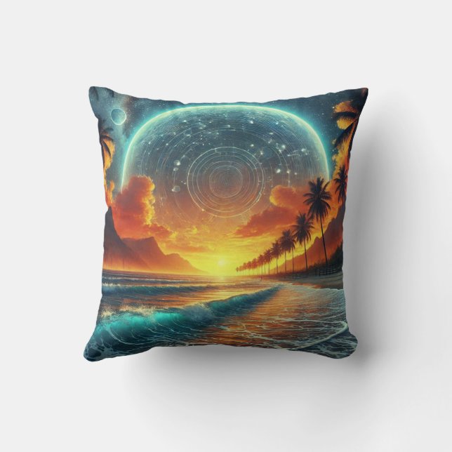 the sunset on the beach throw pillow (Back)