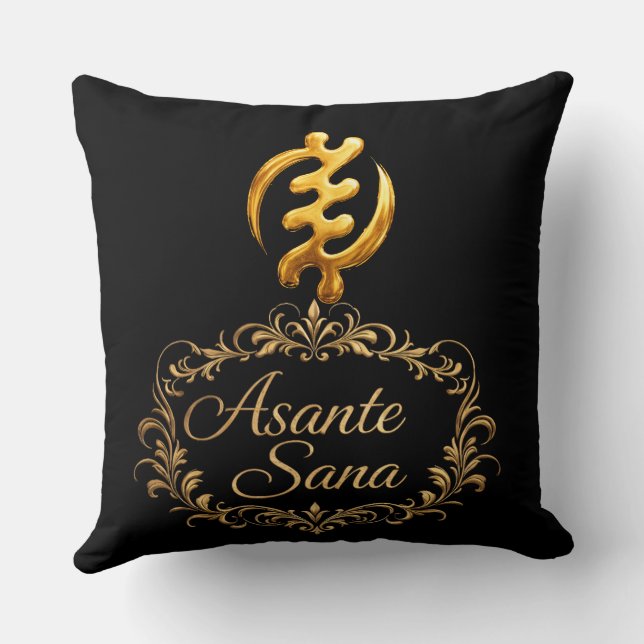 "The Sunset Spectrum" Asante Sana Gold Adinkra Her Throw Pillow (Back)