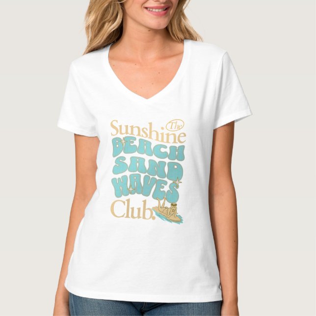 The Sunshine Club, Beach, Sand and Waves Summer  T-Shirt (Front)