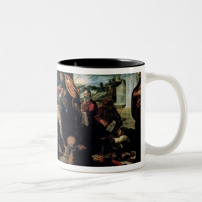 The Supper at Emmaus (oil on canvas) Two-Tone Coffee Mug (Right)