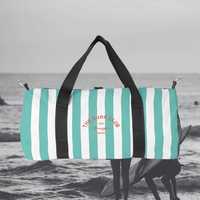 The Surf Club Crest Teal Cabana Stripe Monogram Duffle Bag (Creator Uploaded)