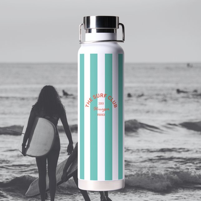 The Surf Club Crest Turquoise Cabana Stripe Water Bottle (Creator Uploaded)