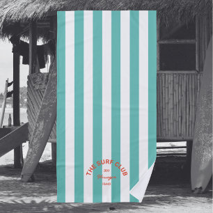 The Surf Club Red Crest Turquoise Cabana Stripe  Beach Towel
