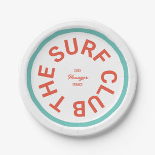 The Surf Club Red Crest Turquoise Stripe Paper Plates
