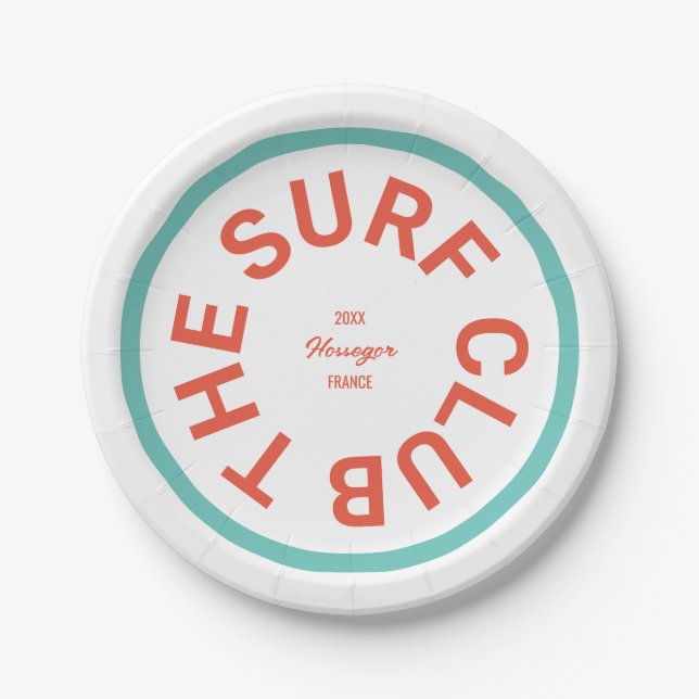 The Surf Club Red Crest Turquoise Stripe Paper Plates (Front)